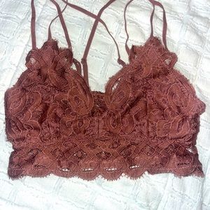 Maroon colored lace bralette